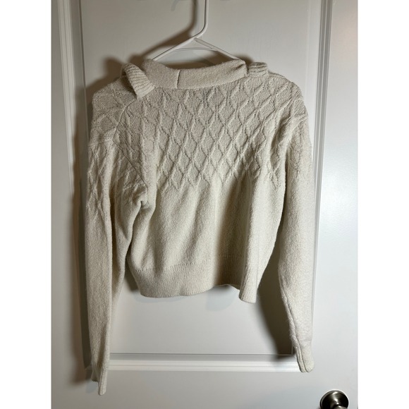 Elie Tahari Cream Ruffle Trim‎ Button Front Knit Cardigan Sweater - M/M - Picture 3 of 3